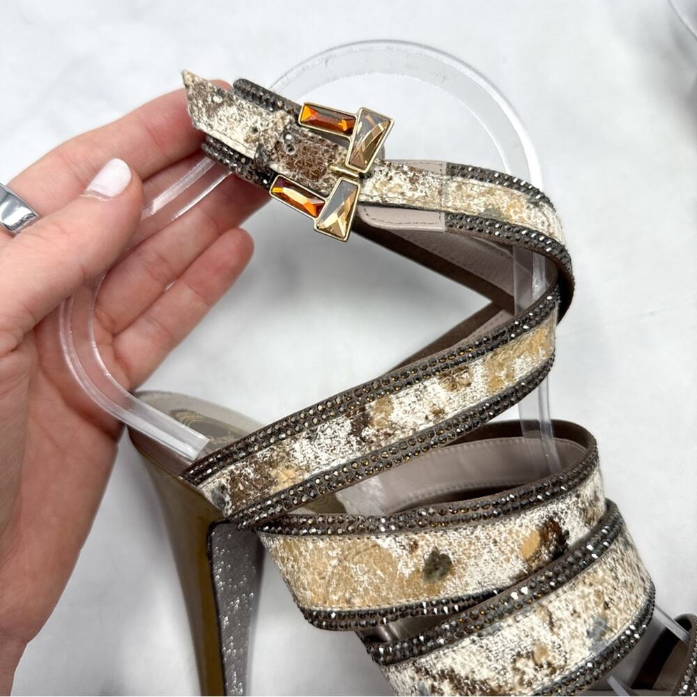 Rene Caovilla Vintage Y2K Platform Ankle Wrap Strappy Sandal Heels Rhinestone - Picture 5 of 16